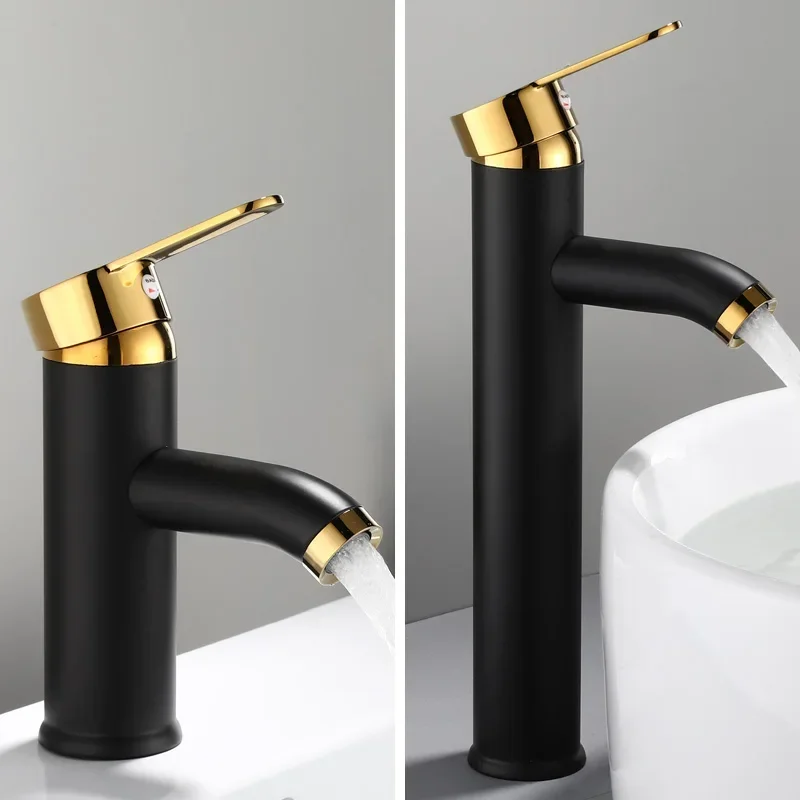 

WJNMONE Deck Mounted Brass Bathroom Mixers Single Hole Tap Basin Sink Faucet Single Lever Hot Cold Water Tap Bathroom Faucets