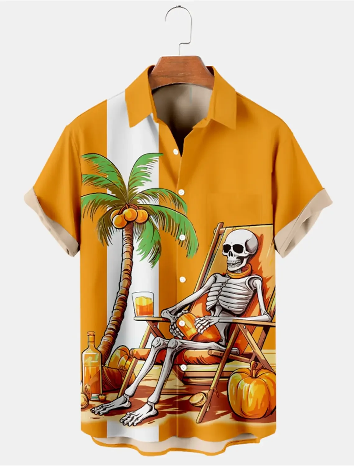 

Skull Beach Hawaiian Casual Men's Shirt Outdoor Street Casual Daily Fall Turndown Short Sleeve Fashion Buttoned Shirt for Boys