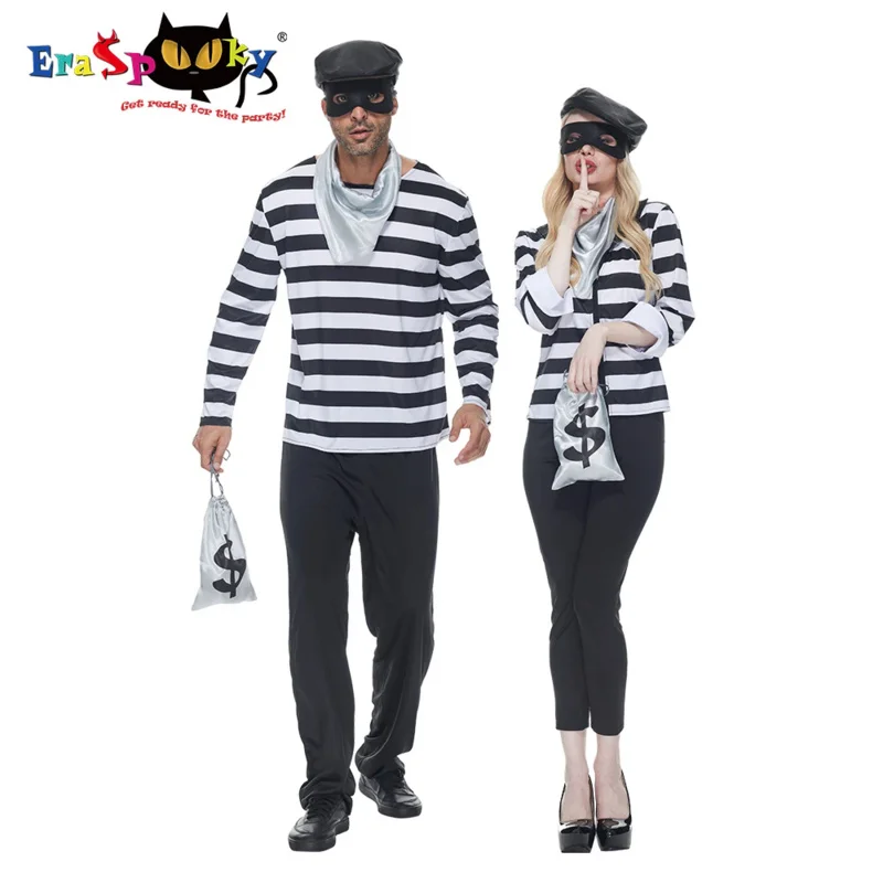 

Eraspooky Halloween Party Couple Costume Funny Adult Stripe Thief Cosplay Set Prisoner Uniform Carnival Party Purim Fancy Dress