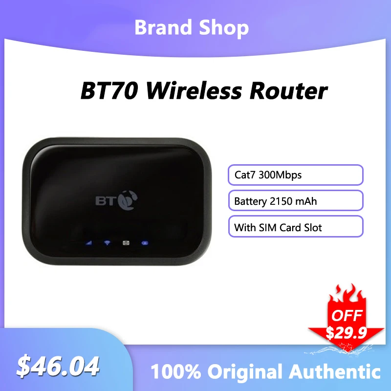 BT70 Portable WiFi Router 4G LTE Network Repeater Cat7 300Mbps Mobile Wireless Hotspot With Sim Card Slot Battery 2150 mAh
BT70 Portable WiFi Router 4G LTE Network Repeater Cat7 300Mbps Mobile Wireless Hotspot With Sim Card Slot Battery 2150 mAh
