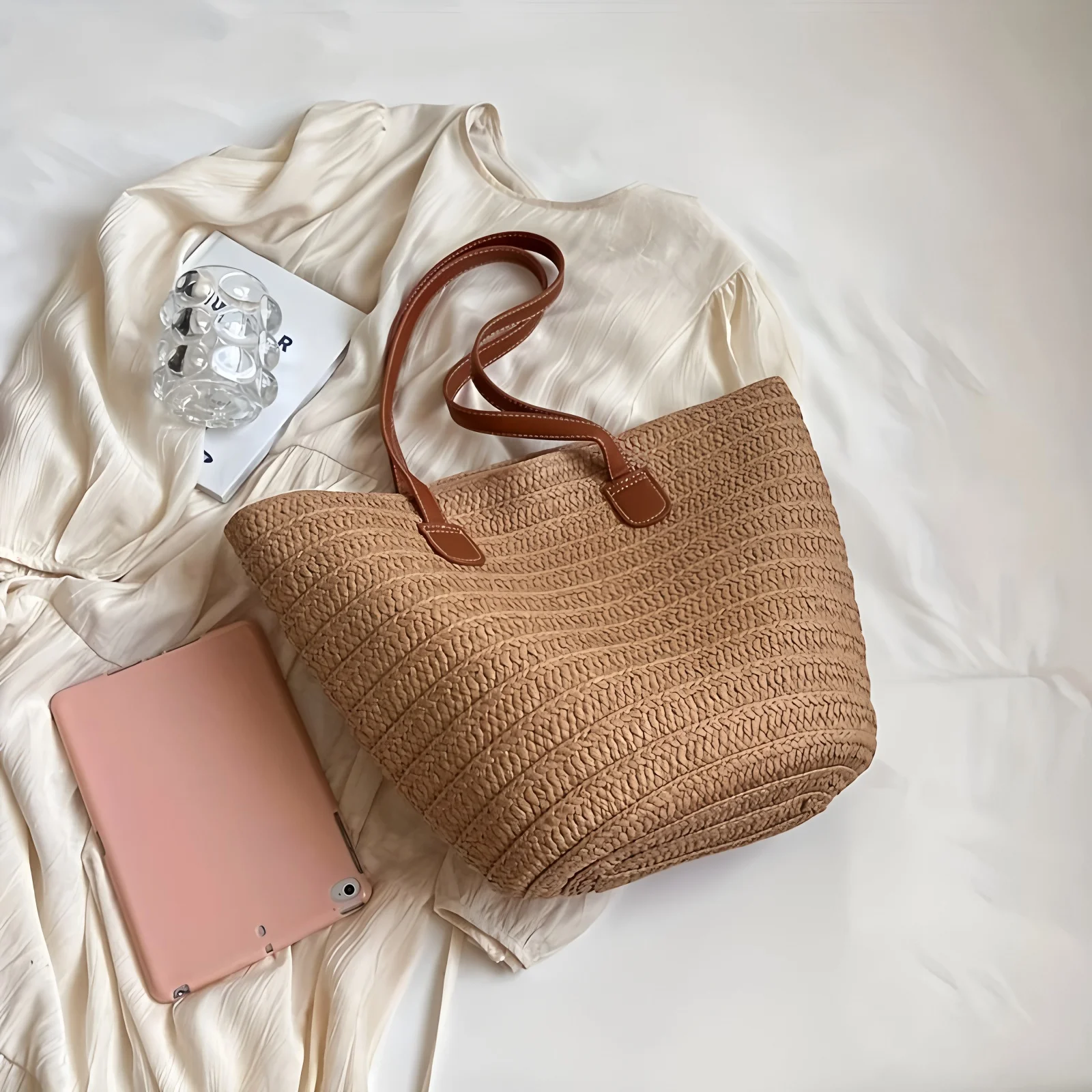 Knitted Straw Luxury Shoulder Bag - Large Woven Beach Shopper Basket 3 S830382c597ef481a8bd86c796f2a5cf2P