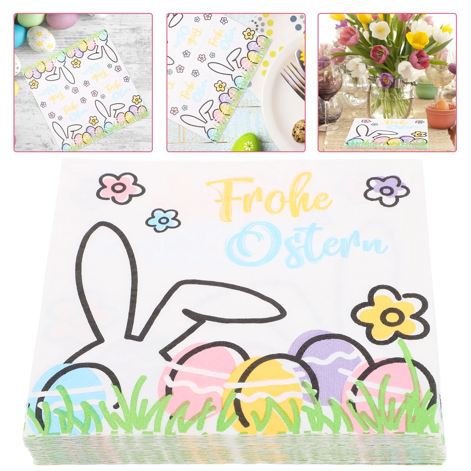 

100 Sheets Bunny Napkin Easter Napkins Eggs Delicate Tissue Virgin Wood Pulp Disposable Banquet