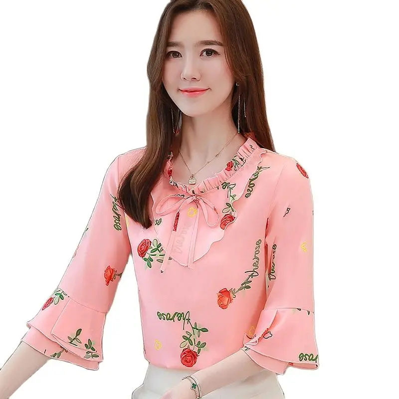 New 2022 Chiffon Top Summer Ladies Round Neck Short Sleeve Shirt Female Pullover T-Shirt Temperament high End Women's Shirts
New 2022 Chiffon Top Summer Ladies Round Neck Short Sleeve Shirt Female Pullover T-Shirt Temperament high End Women's Shirts