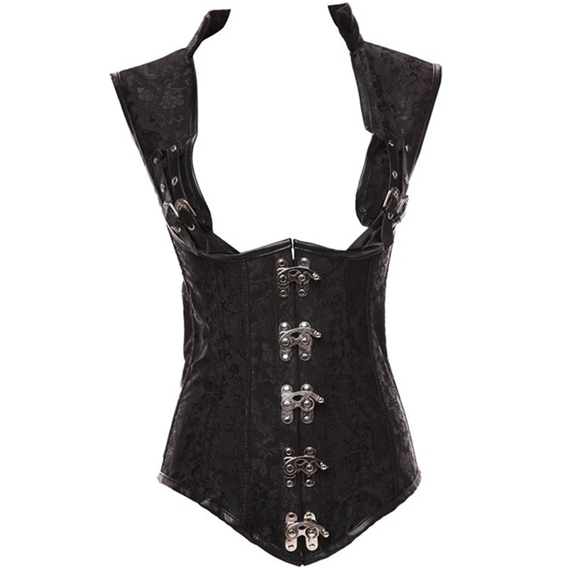 

Punk bodice Corsets Steampunk Women Sexy Gothic Clothes Underbust Gothic Retro Bustier Bodice Femme Faux Leather Punk Corset Set