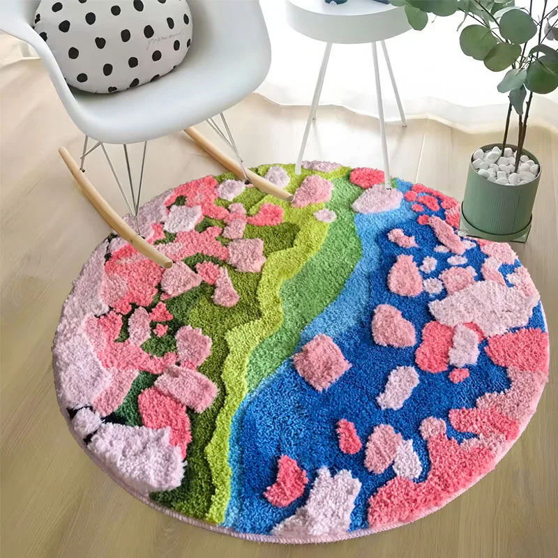 

100cm Round 3D Garden Moss Rugs Bathroom Absorb Water Mat Room Floor Mats Soft Tufted Carpets Non-slip Bedside Rug Home Decor