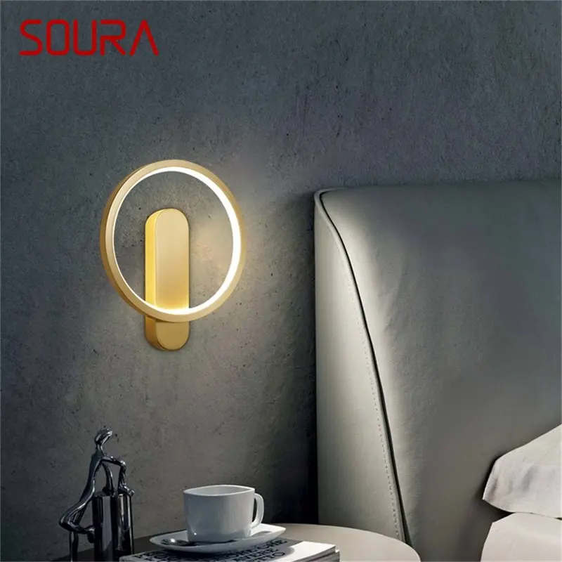 

SOURA Brass Wall Lamp Nordic Modern Gold Sconces Simple Design LED Light Indoor For Home Decoration
