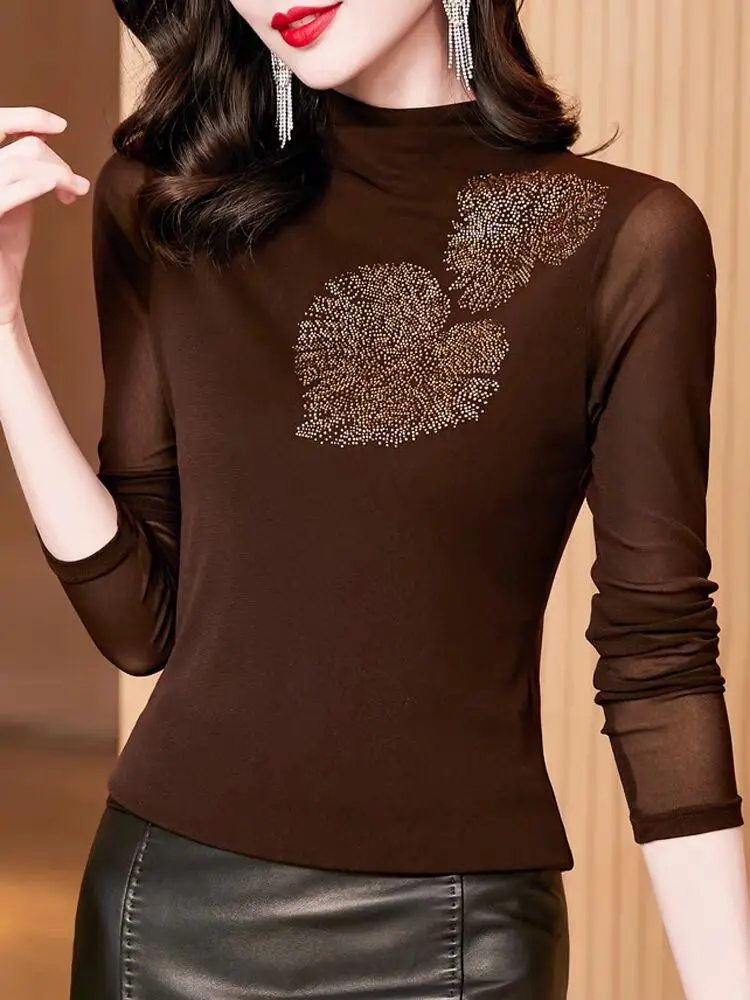 Spring Summer Fashion Solid All match T Shirts Diamond Set Women Office Long Sleeve Tops Turtleneck Silm Female Mesh M-3XL
Spring Summer Fashion Solid All match T Shirts Diamond Set Women Office Long Sleeve Tops Turtleneck Silm Female Mesh M-3XL