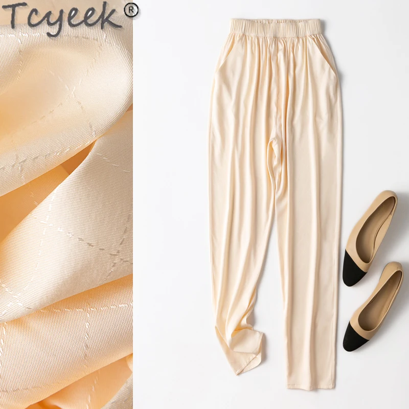 

Tcyeek 20MM 93% Mulberry Silk Harem Pants Women Streetwear Fashion Pants for Women Clothes 2024 Spring Summer Woman Trousers
