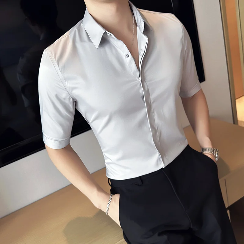 High Quality Solid Shirts for Men Clothing Korean Slim Fit Casual Half Sleeve Streetwear/Night Club/Prom Tuxedo 4XL
High Quality Solid Shirts for Men Clothing Korean Slim Fit Casual Half Sleeve Streetwear/Night Club/Prom Tuxedo 4XL