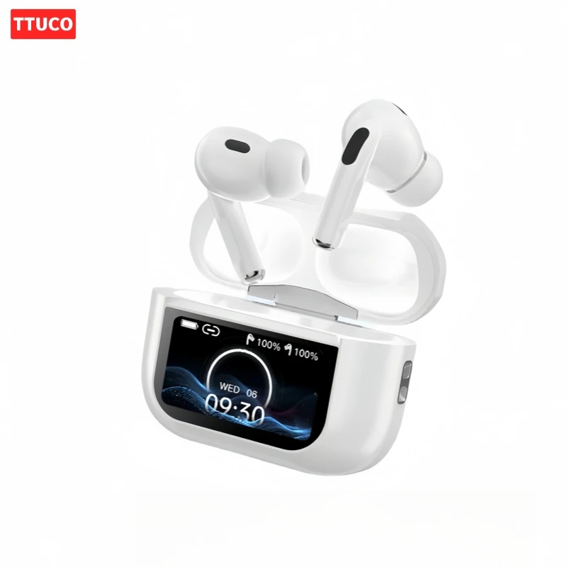 

Wireless Noise Cancelling Bluetooth Earphones screen displays long life smart touch Headphones ANC+ENC dual mode Sports TWS
