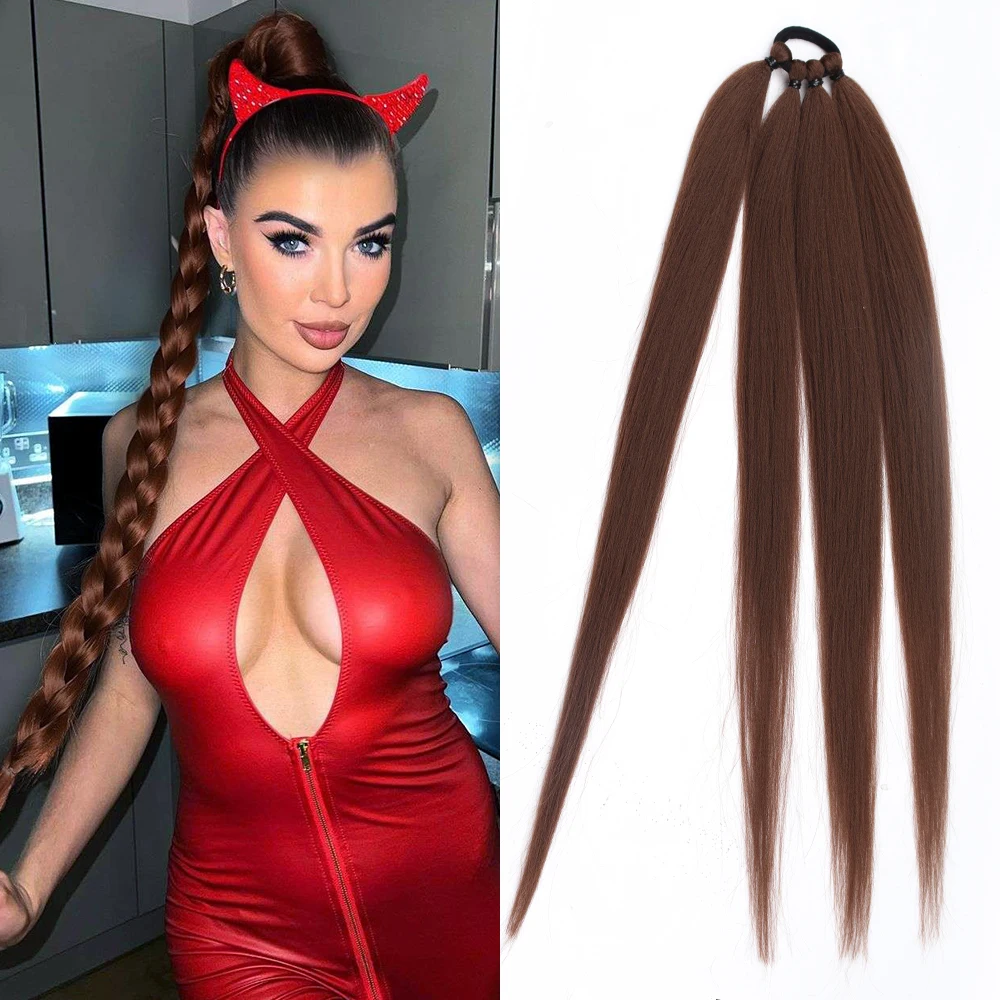 

Ponytail Extensions Synthetic Boxing Braids Brown Wrap Around Chignon Tail With Rubber Band Hair Ring 26 Inch Ombre Braid DIY