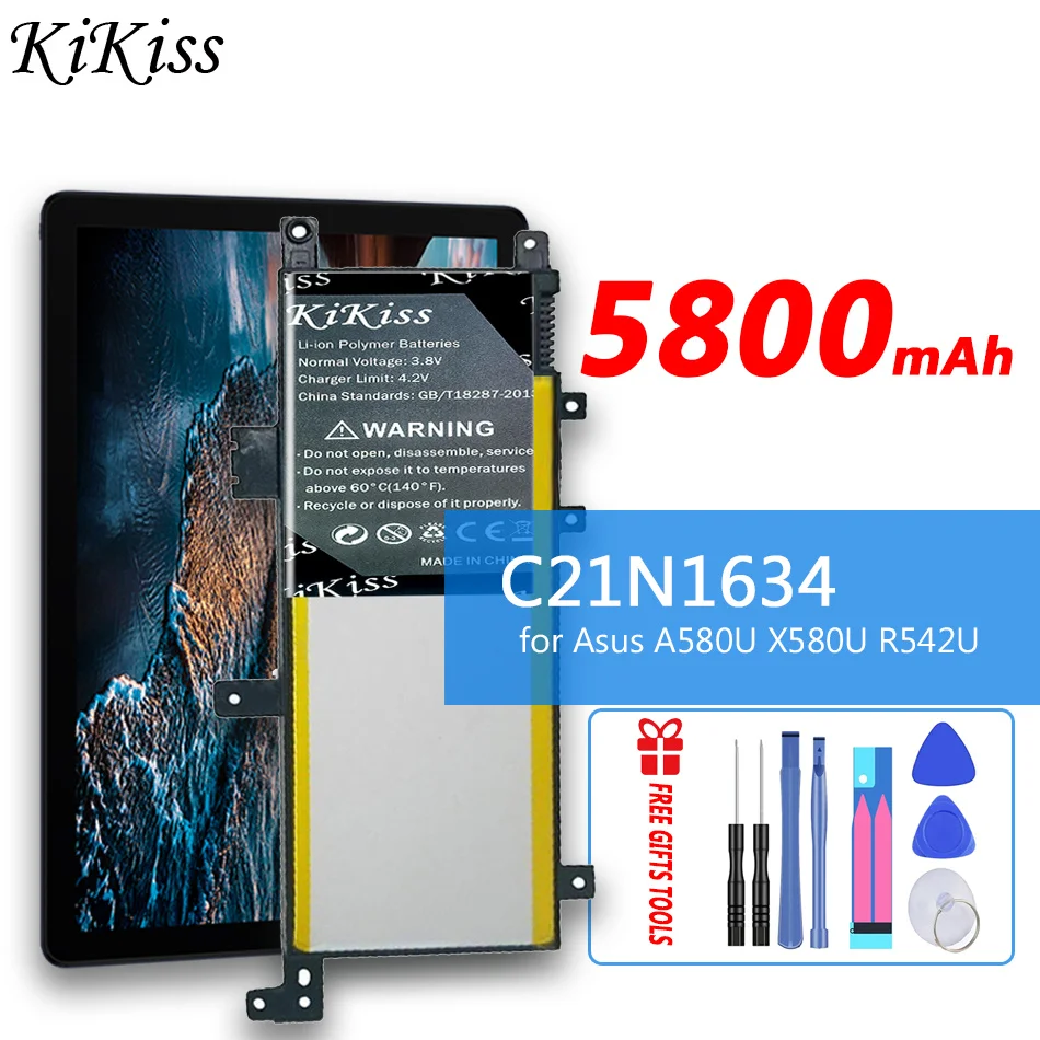 5800mAh KiKiss Battery C21N1634 for Asus A580U X580U X580B A542U R542U R542UR X542U V587U FL5900L FL8000U Batteries
5800mAh KiKiss Battery C21N1634 for Asus A580U X580U X580B A542U R542U R542UR X542U V587U FL5900L FL8000U Batteries