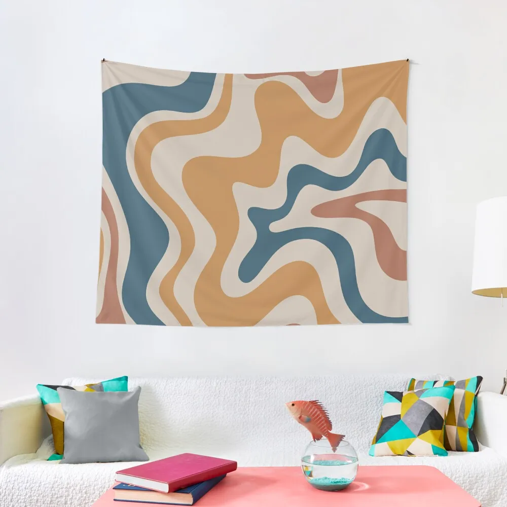 

Liquid Swirl Abstract Pattern in Ochre Blue Clay Taupe Tapestry Tapete For The Wall Room Aesthetic Wall Mural Wall Tapestries