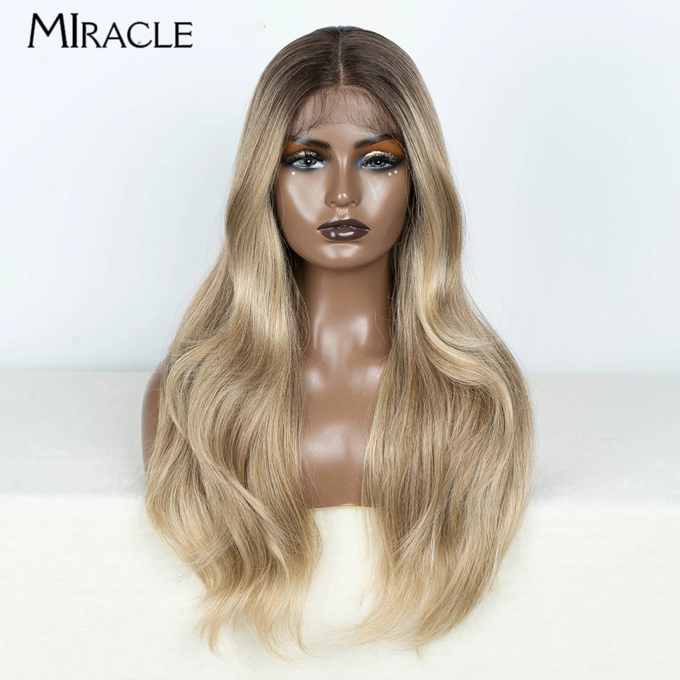 

MIRACLE Synthetic Lace Front Wig for Black Women 24 Inch Wavy Cosplay Wig Ginger Ombre Blonde Wigs Lace Frontal Wig Fake Hair