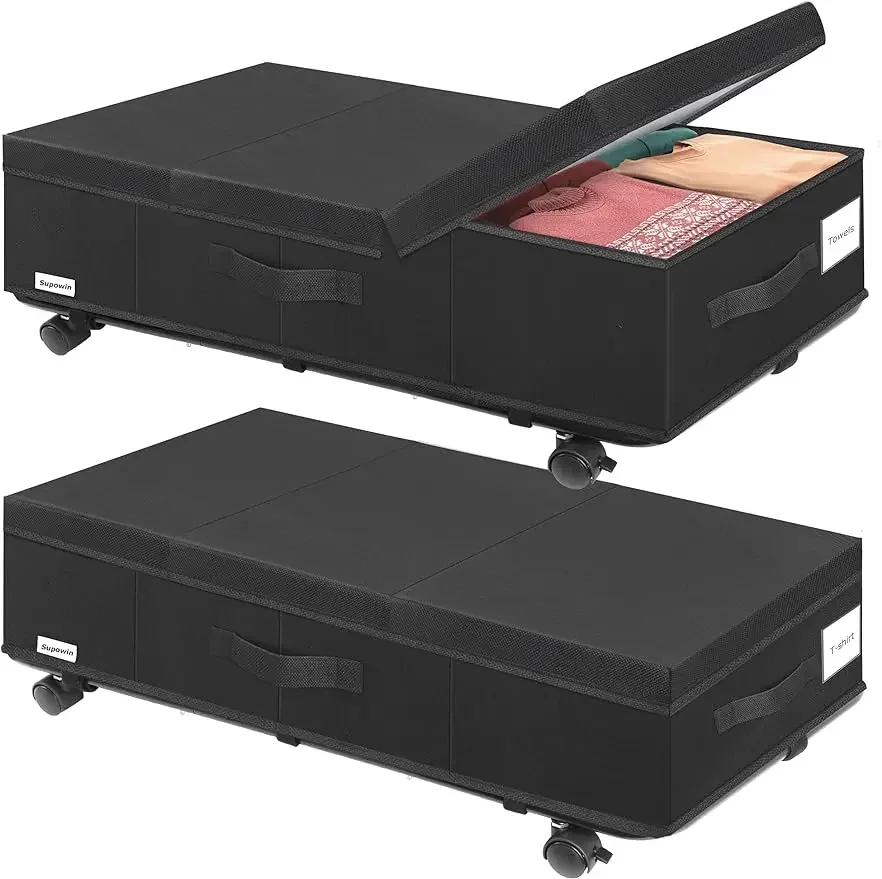 Underbed storage box with wheels, rolling underbed storage with lid, reinforced metal bottom support, 2 packs
Underbed storage box with wheels, rolling underbed storage with lid, reinforced metal bottom support, 2 packs