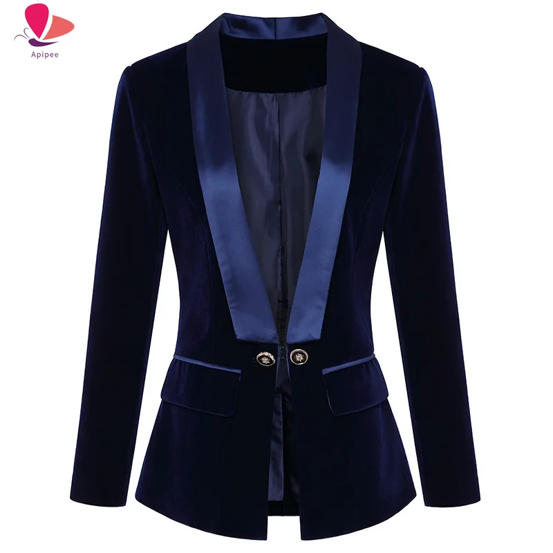 

APIPEE Women Autumn Winter Blazers And Jackets Fashion Shawl Lapel Slim Velvet Suit Jacket Coat Blazer Feminino