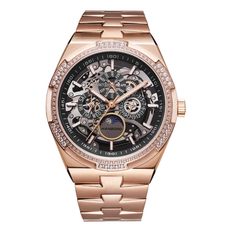 

HANBORO Men Automatic Watch 42mm Luxury Mechanical Wristwatch Muliti Dial 50M Waterproof Luminous Crystal Bezel Month Week Date