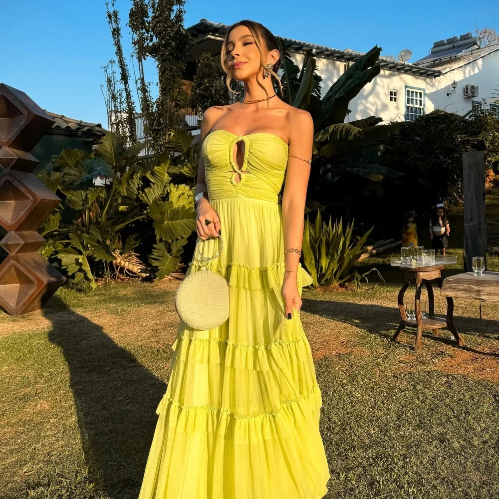 Sansa Dubai Yellow Strapless Draped Prom Dresses A-line Customized فساتين سهرات Ankle-Length vestido de gala noche mujer 7 S8319942fc4e74f5a9d0ffd7b299abe54z