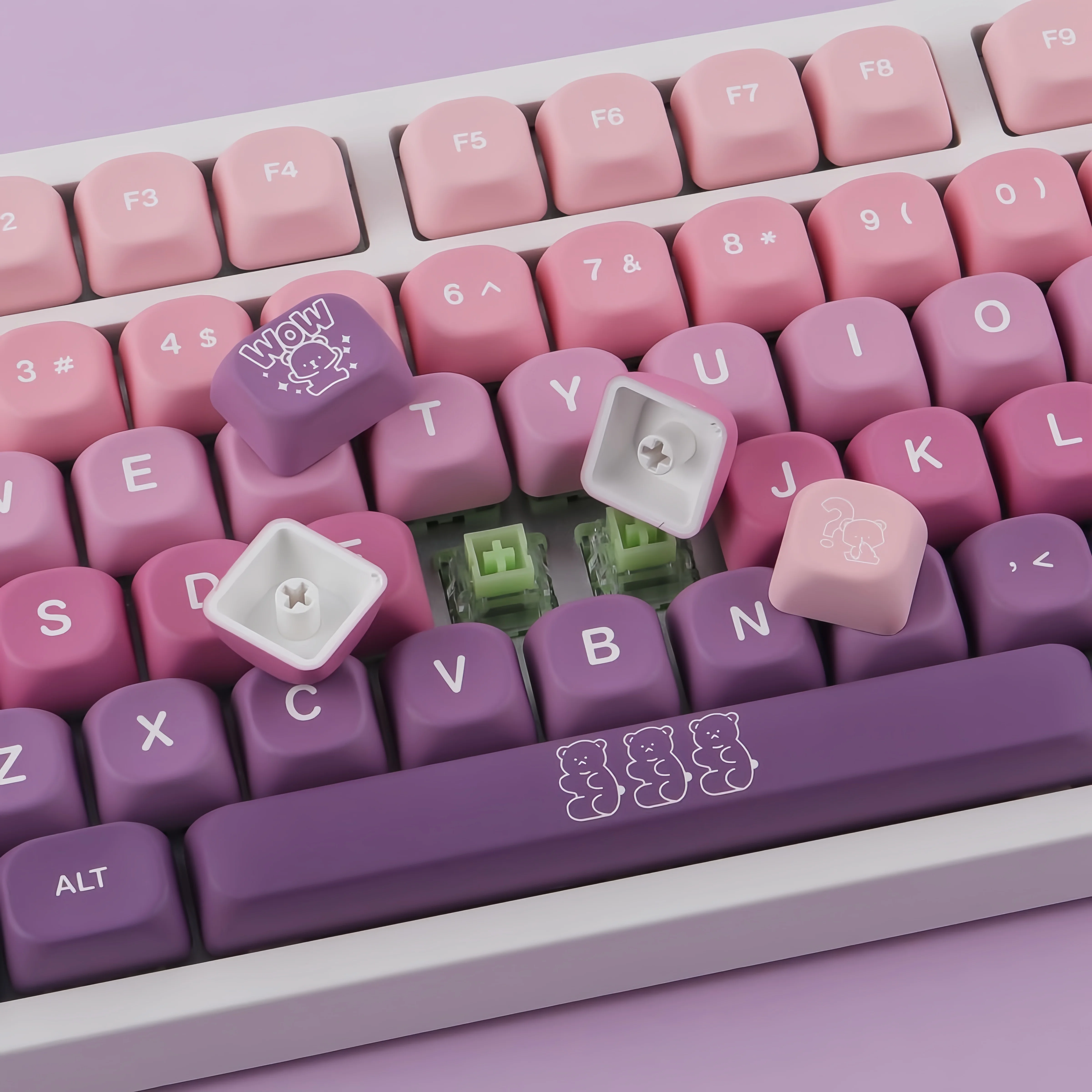 Cute purple bear custom mechanical keyboard keycap set