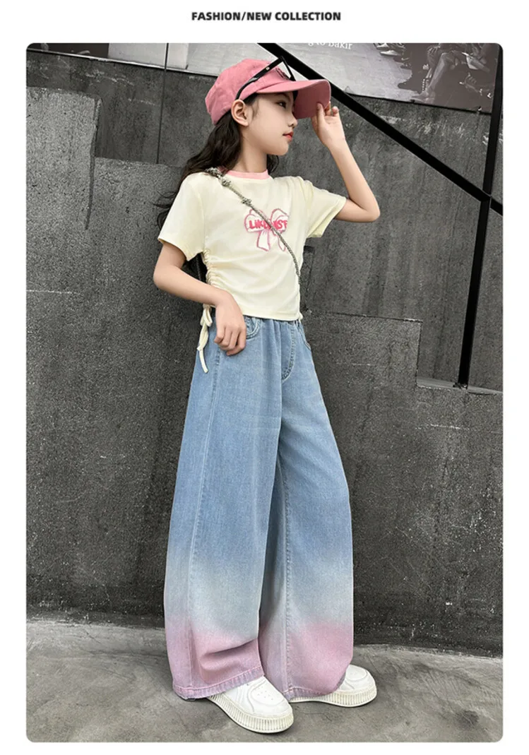 جينز كبير للمراهقين والبنات لعام 2024 بنطال جينز واسع الساق للأطفال والبنات متدرج اللون ملابس خارجية للأطفال سراويل طويلة ملابس للفتيات من 4 إلى 12 سنة جينز كبير للمراهقين والبنات لعام 2024 بنطال جينز واسع الساق للأطفال والبنات متدرج اللون ملابس خارجية للأطفال سراويل طويلة ملابس للفتيات من 4 إلى 12 سنة