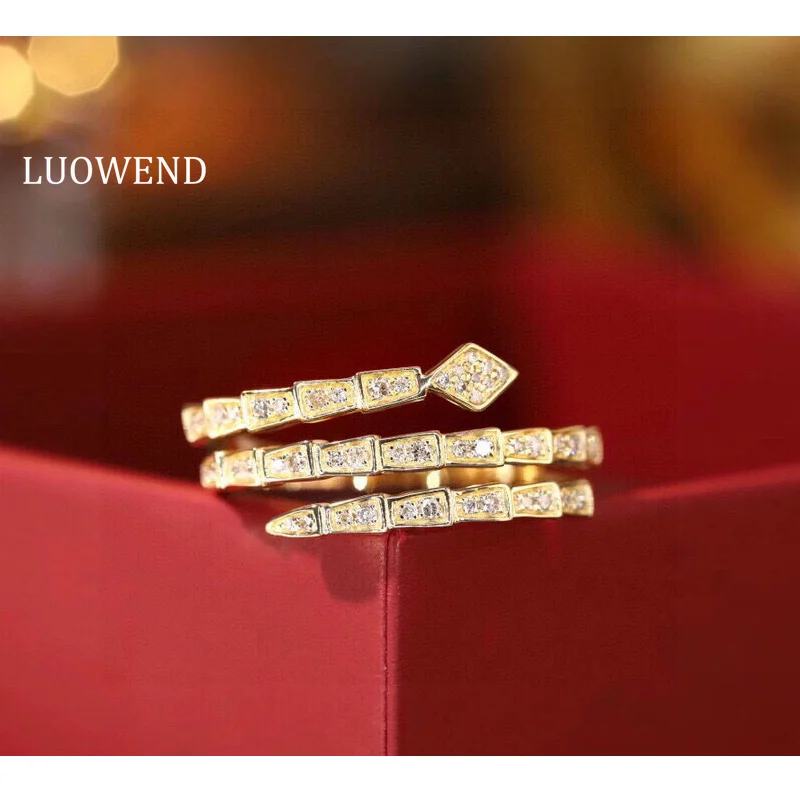 

LUOWEND 18K желтые золотые кольца, Женское кольцо с натуральным бриллиантом 0,22 карат, свадебные украшения