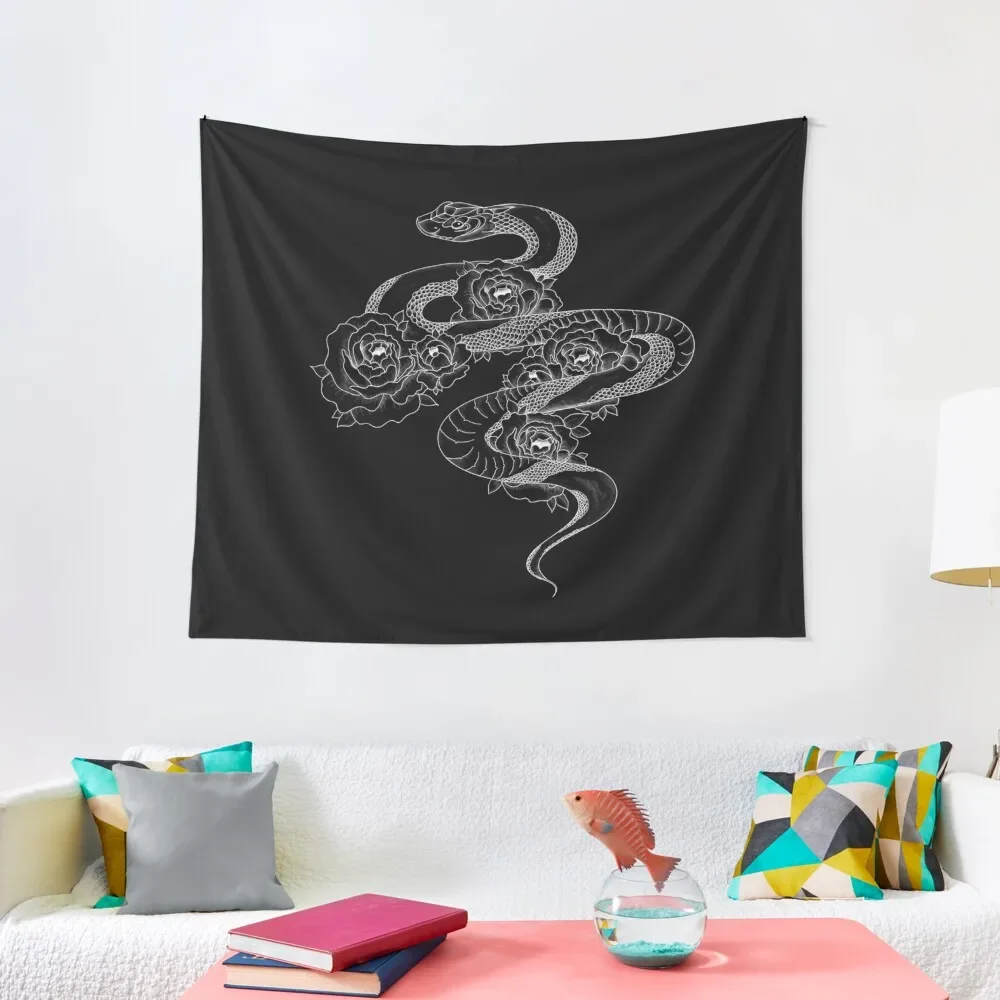 

Snake & Peonies (white) Tapestry Decoration For Rooms Wall Hanging Decor Decoration Home Cute Room Things Tapestry