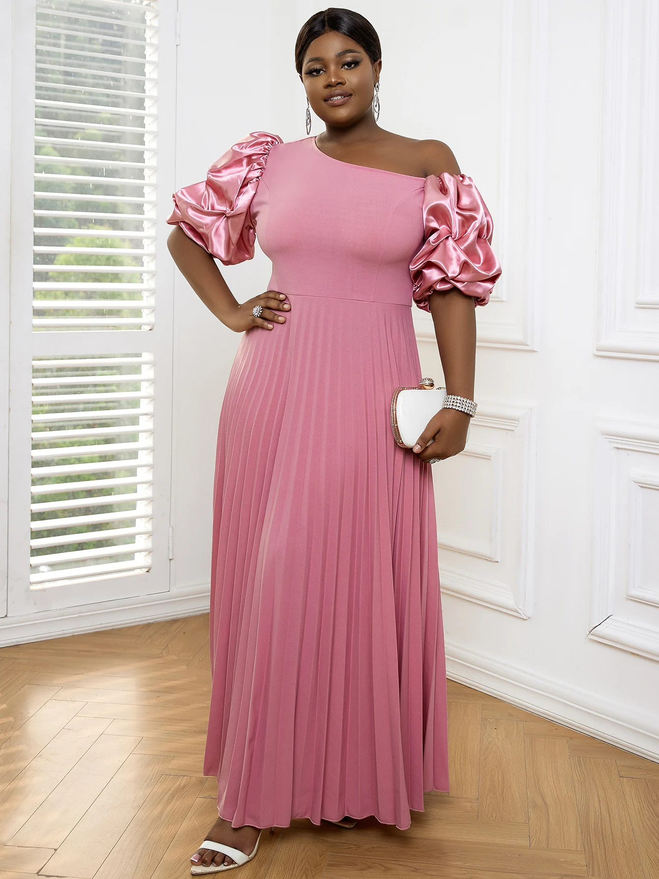 Women Pink Cold Shoulder Long Party Dress for Classy Ruched Sleeve Pleated A Line Flowy Maxi Evening Gowns For Brides Occaions
Women Pink Cold Shoulder Long Party Dress for Classy Ruched Sleeve Pleated A Line Flowy Maxi Evening Gowns For Brides Occaions