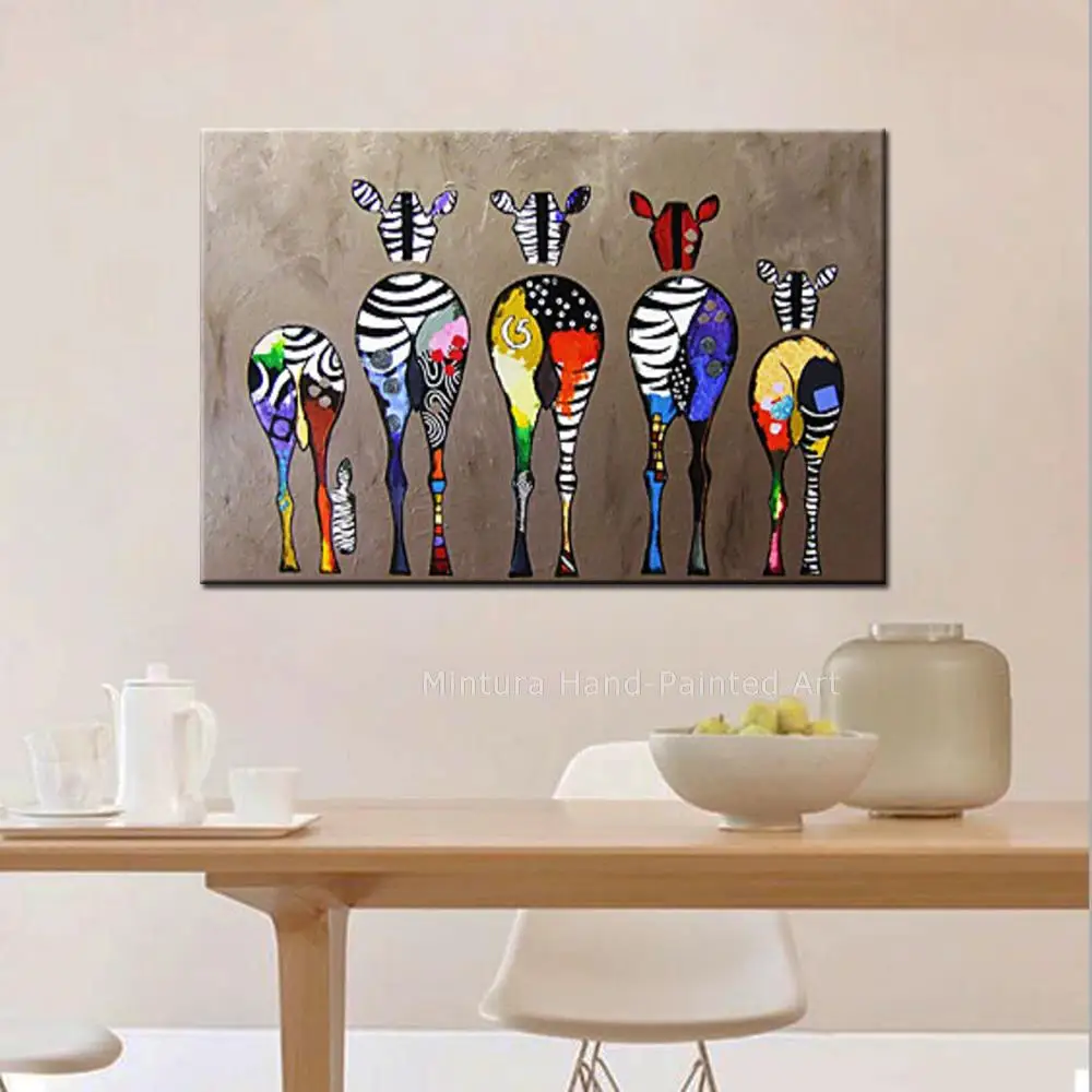 

Mintura,Large Artwork handpainted Zebra Family Modern Animal Oil Paintings On Canvas,Wall Art,Picture For Living Room Home Decor