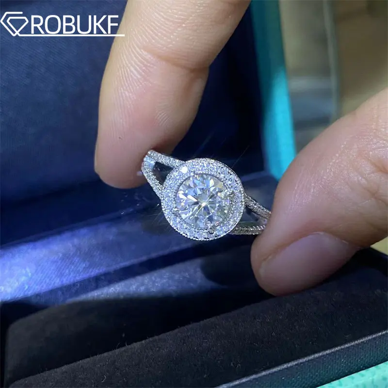 

Double Row Moissanite Engagement Ring For Women 1CT D Color VVS1 Round Cut Sparkling Diamond 925 Sterling Silver Wedding Jewelry