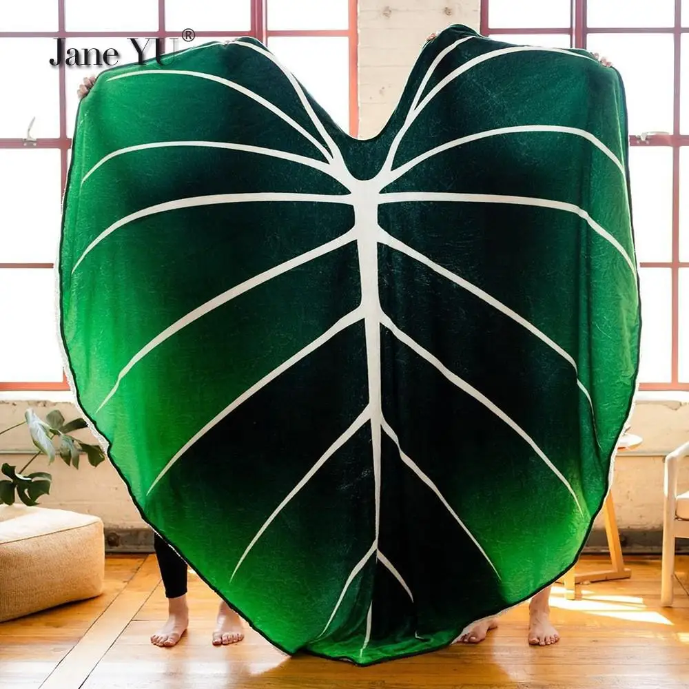 

JaneYU Printed Leaves Quilt Special Green Leaf Vein Shape Blanket Flannel Blanket Air conditioning Cover Blanket