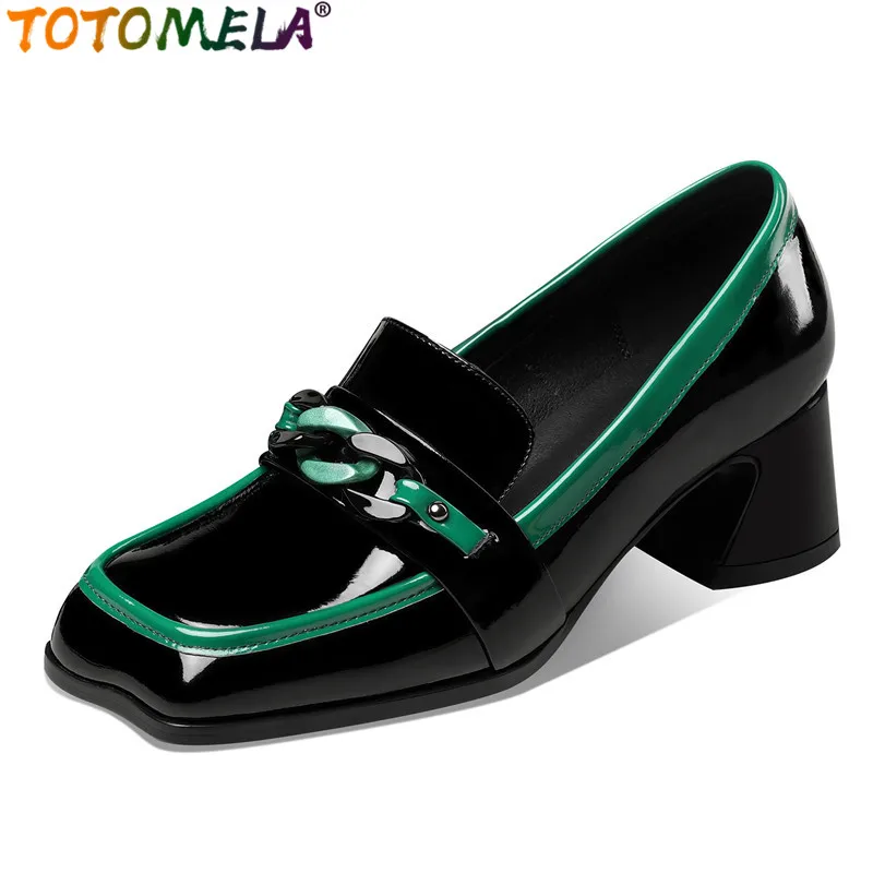 

TOTOMELA 2024 New Genuine Leather Shoes Women Pumps Square High Heeels Spring Summer Ladies Office Dress Shoes Footwear