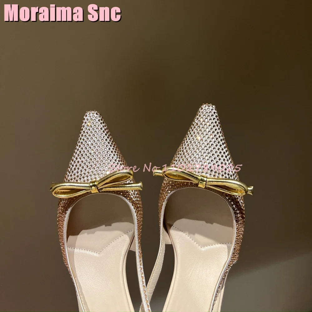 

Luxury Rhinestone Butterfly-knot Sandals Slingback Mid Kitten Heel Sexy Fashion Shoes For Women Summer Banquet Party Golden 2024