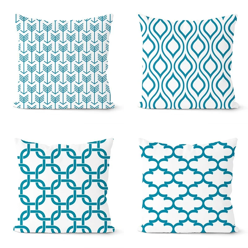 

4PCS Blue Geometry Cushion Cover Pillowcase Home Decorative Sofa Square Pillow Cover Bedroom Car Decor 45X45cm
