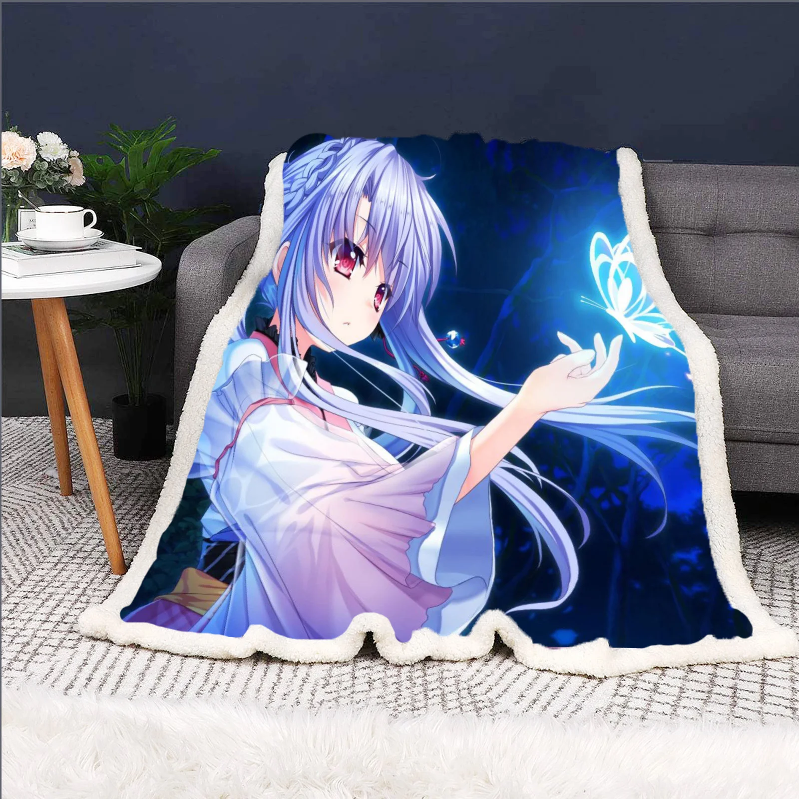 

Anime Pretty Girl Cartoon Printed Blanket Custom Kawaii Fluffy Modern Winter Plush Furry Children 3D Printing And Throws