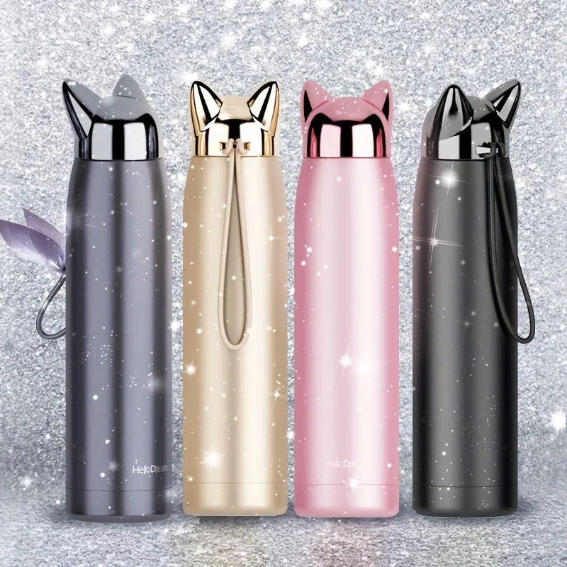 

1pc Vacuum Cup With Cat Ears Stainless Steel Insulated Water Bottles 320ml BPA Free Thermal Cups For Hot And Cold Beverage