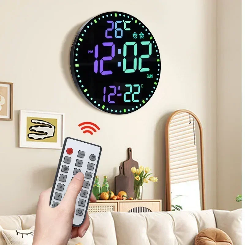 

Led Digital Electronic Clock Perpetual Calendar Wall Clock Living Room Decoration Clock Wall Hanging Colorful Intelligent Clocks