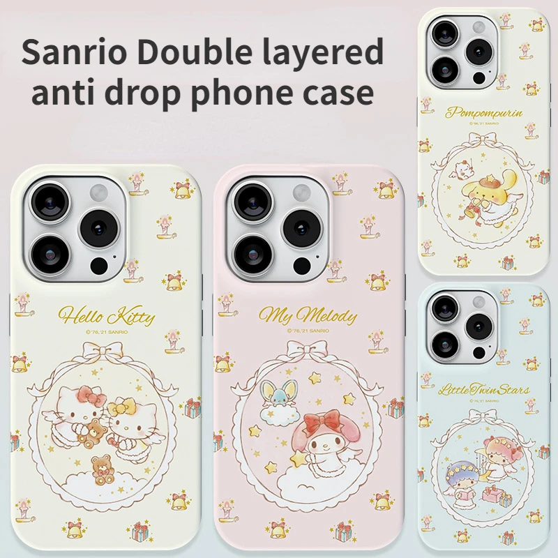 

Kawaii Sanrio Anime Kuromi Hello Kitty Cute Cartoon Iphone 15 14 13 Promax Double Layer Anti Drop Phone Case Gifts for Girls