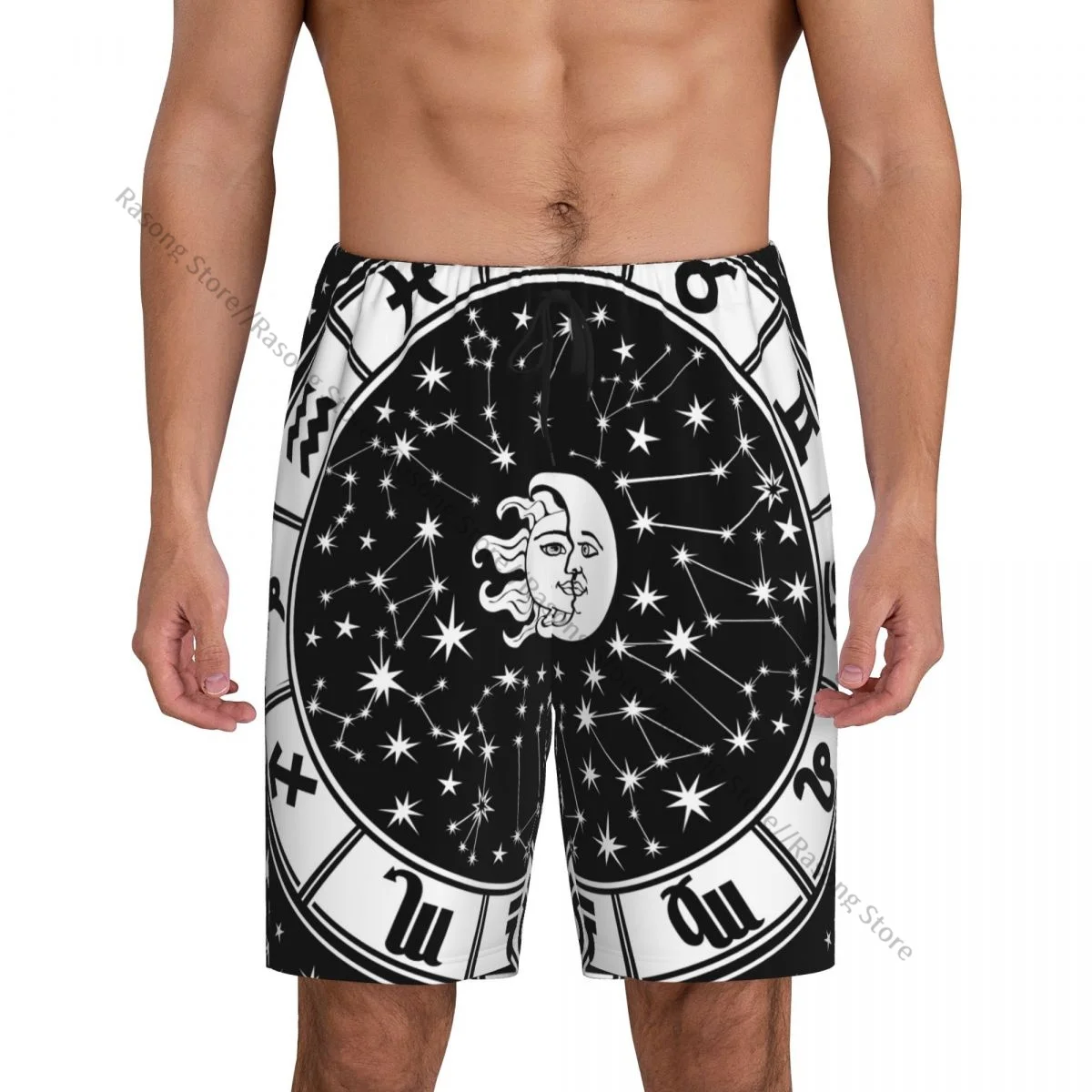 

Men's Short Sleep Pants Horoscope Circle Black And White Zodiac Sign Mens Pajamas Pants Sleepwear