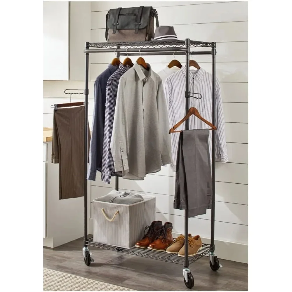 

Better Homes & Gardens Double Hanging Garment Rack, 38.2in Wx 23.6in Dx 66.1in H, Gunmetal Finish, Gray