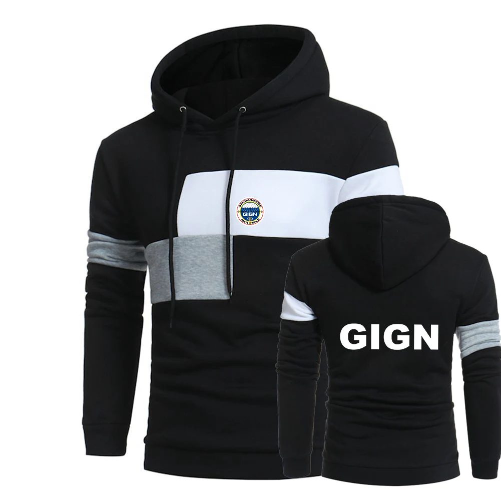 

France Gendarmerie GIGN 2023 New Men Spring and Autumn Three Color Stitching Splice Streetwear Hoody Long Sleeve Hoodies