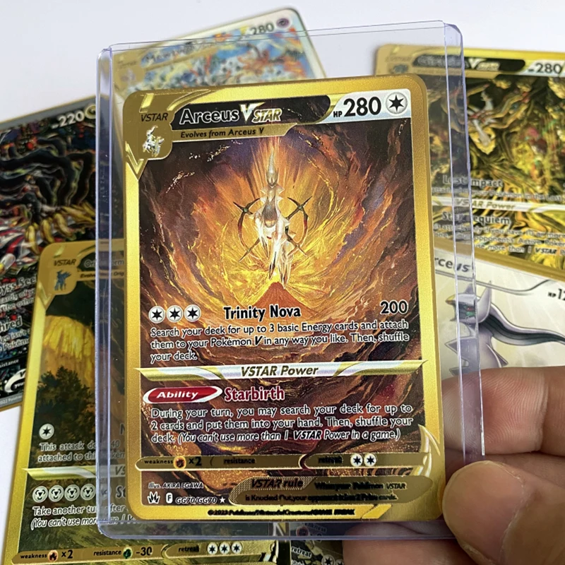 2023 DIY металлическая карточка Pokemon английский Arceus Lugia Giratina диалга Palkia VSTAR Золотой Железный Charizard VMAX Mew игровая коллекция карт
2023 DIY металлическая карточка Pokemon английский Arceus Lugia Giratina диалга Palkia VSTAR Золотой Железный Charizard VMAX Mew игровая коллекция карт