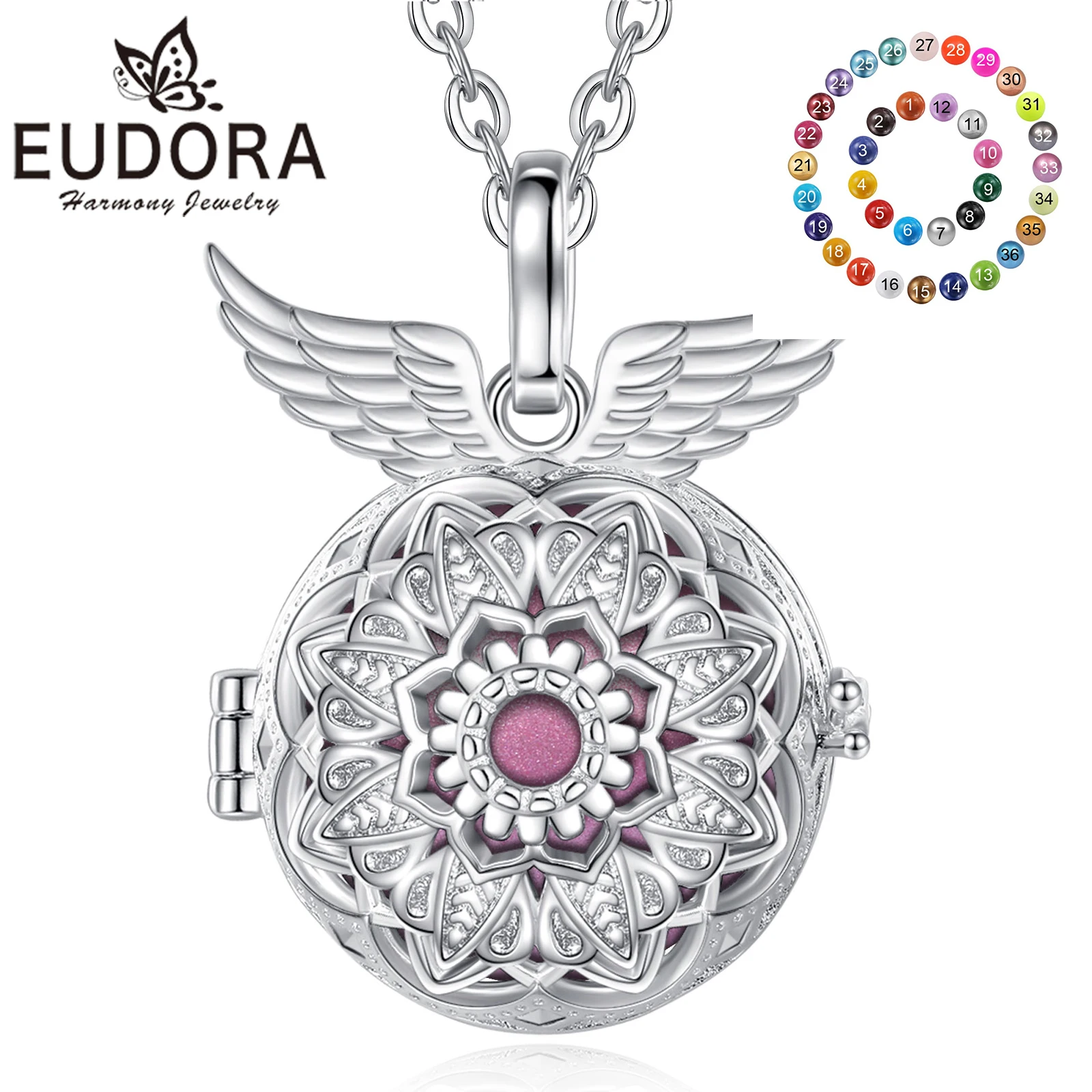 Eudora 20MM Harmony Ball Flower Wing Cage Pendant Pregnancy Bola Angel Caller Baby Chime Ball Necklace Fine Maternity Jewelry
Eudora 20MM Harmony Ball Flower Wing Cage Pendant Pregnancy Bola Angel Caller Baby Chime Ball Necklace Fine Maternity Jewelry