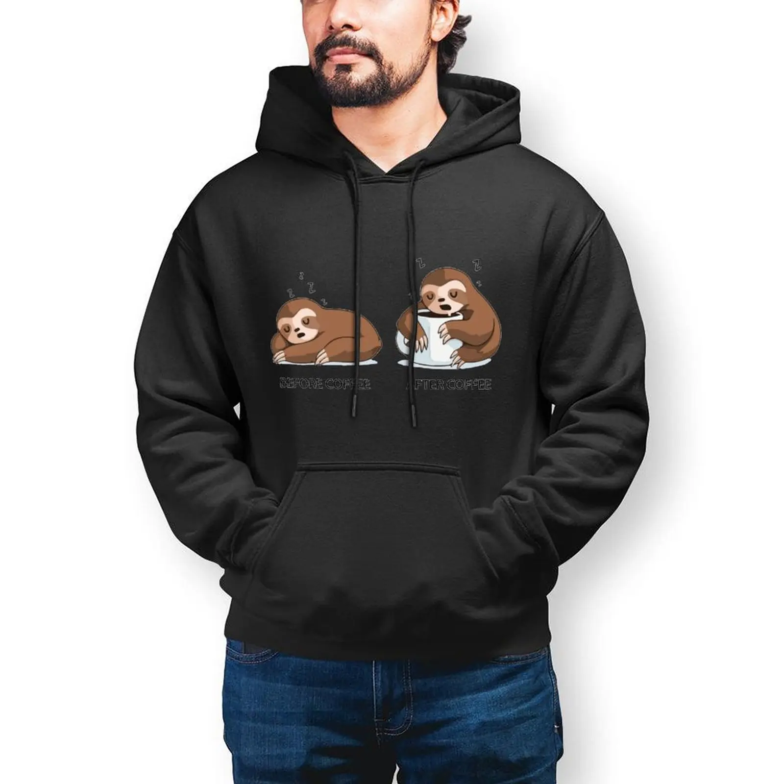 

Before And After Coffee Streetwear Hoodies Autumn Lazy Sleepy Cute Sloth Pullover Hoodie Men Oversize Casual Hooded Sweatshirts