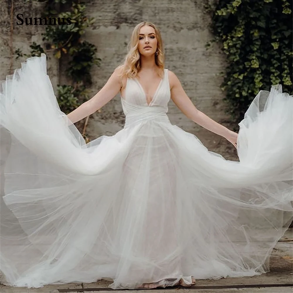 Sumnus Boho V-Neck Princess Wedding Dress White For Women Robe De Marie Custom Made Tulle Bridal Gown Long Backless Simple
Sumnus Boho V-Neck Princess Wedding Dress White For Women Robe De Marie Custom Made Tulle Bridal Gown Long Backless Simple