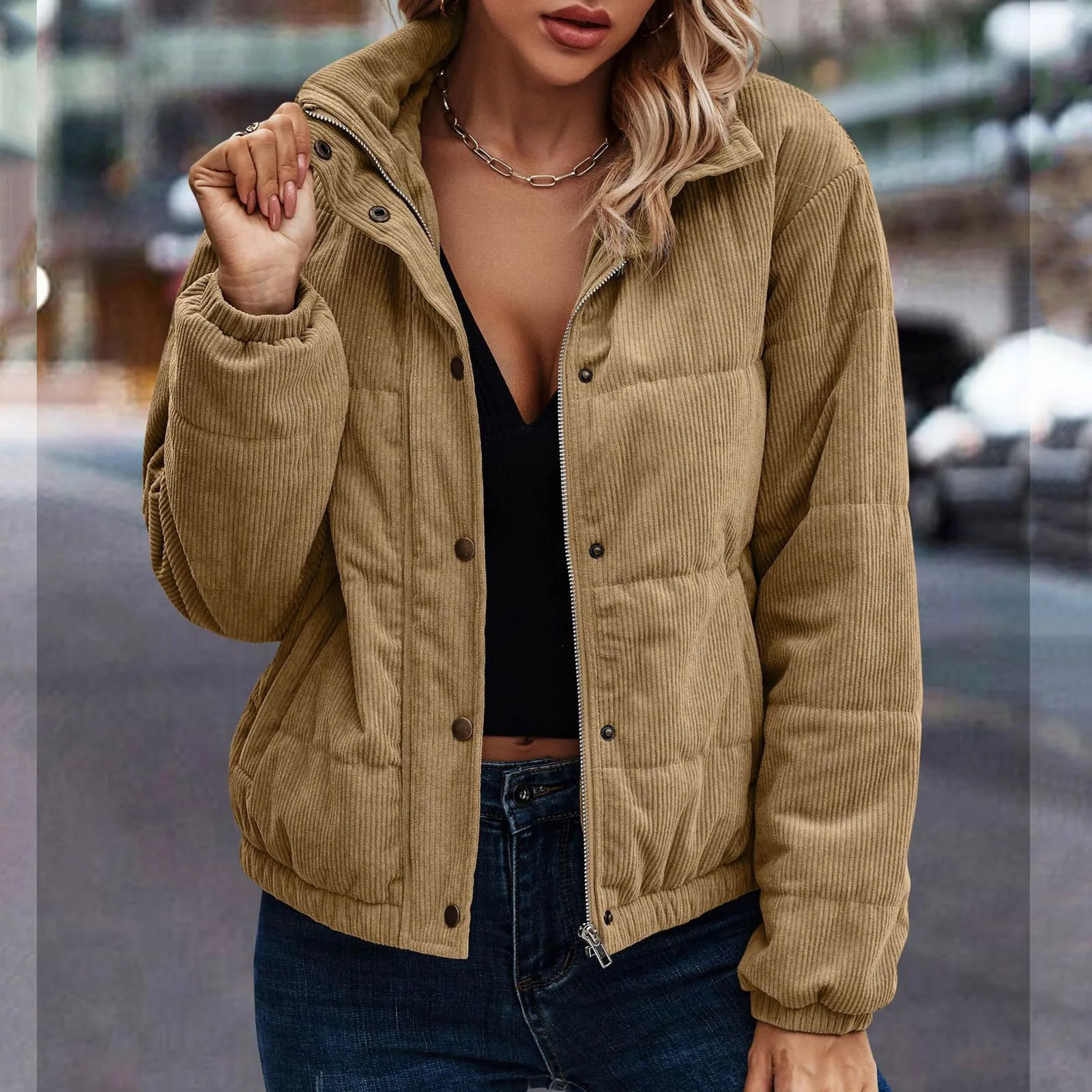 

Corduroy Bread Cotton Winter Zipper Coat Short Women Coat Korean Style Vintage Loose Fashion Cotton Padded Women Clothes Jacket