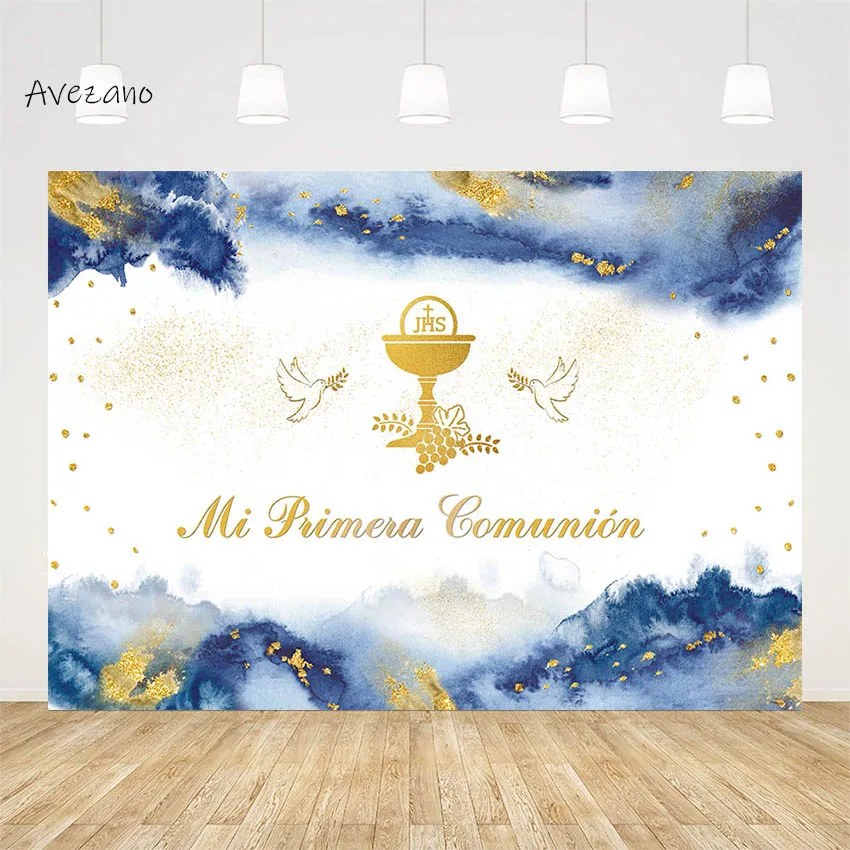 

Avezano Photography Background Boy First Holy Communion Golden Grail Dove of Peace Baptism Party Backdrop Decor Photo Studio