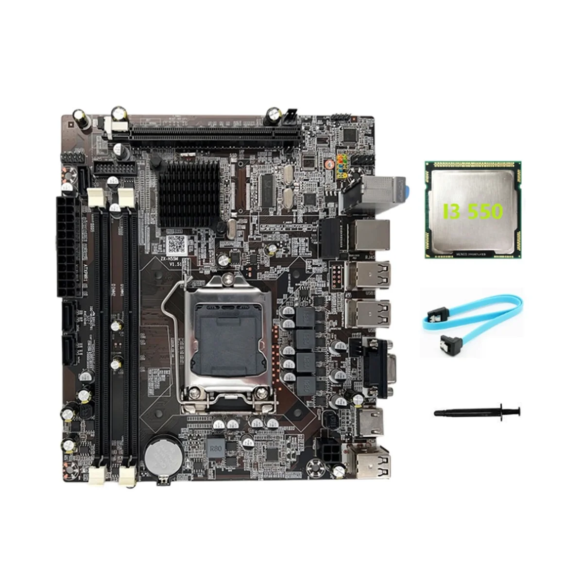 

H55 Motherboard LGA1156 Supports I3 530 I5 760 Series CPU DDR3 Memory Motherboard+I3 550 CPU+SATA Cable+Thermal Grease