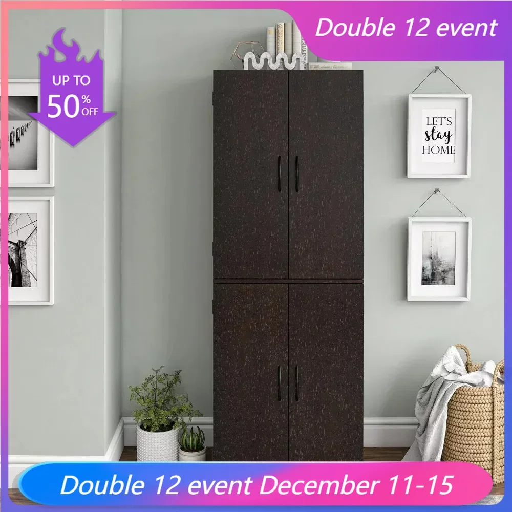 

4-Door 5' Storage Cabinet, Dark Chocolate high-capacity Living Room Cabinets