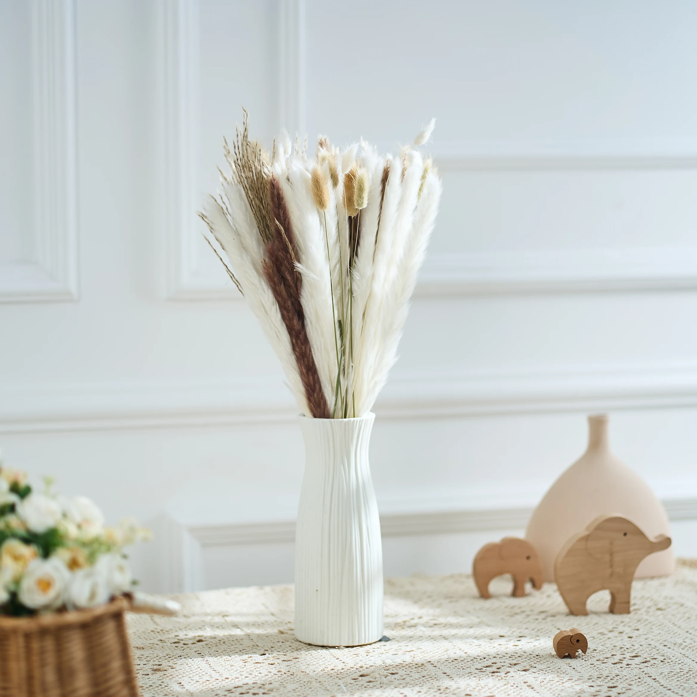 

Natural Fluffy Pampas Grass Reed Bunny Tail Grass Mix Bouquet Boho Living Room Vase Decoration Dried Flowers for Wedding Layout