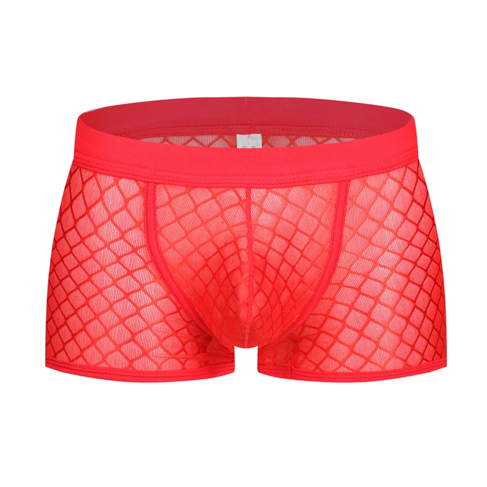 

Sexy Men Ultra Thin Mesh Net Perspective Boxer Briefs Convex Pouch Underpants Breathable See Through Shorts Seductive Underwear